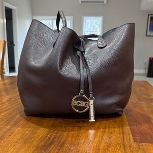 BCBG Dark Purple-ish/ Brown Leather Shoulder Bag